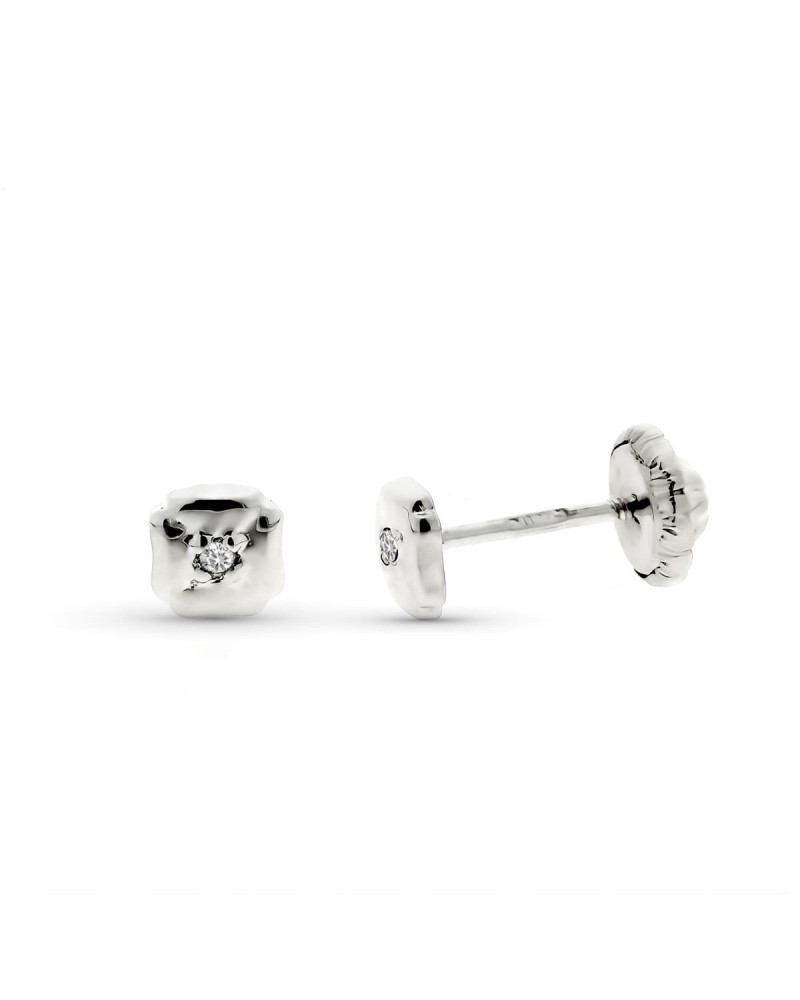 Pendientes oro 9k blanco trébol diamante 4mm tuerca