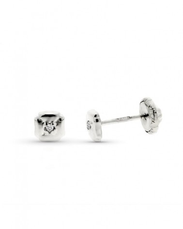 Pendientes oro 9k blanco trébol diamante 4mm tuerca