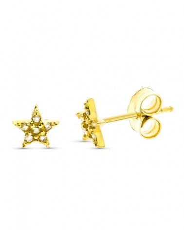 Pendientes oro 18k estrella diamantes 6mm
