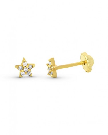 Pendientes oro 9k estrella diamantes cierre tuerca