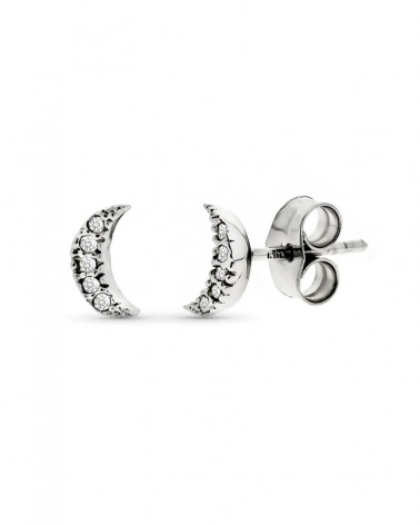 Pendientes oro 9k blanco luna diamantes 7x3 mm