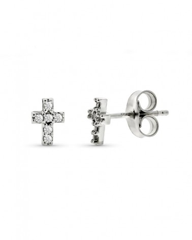 Pendientes oro 9k blanco cruz diamantes 6x4mm