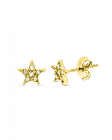 Pendientes oro 9k estrella diamantes 6mm cierre presión