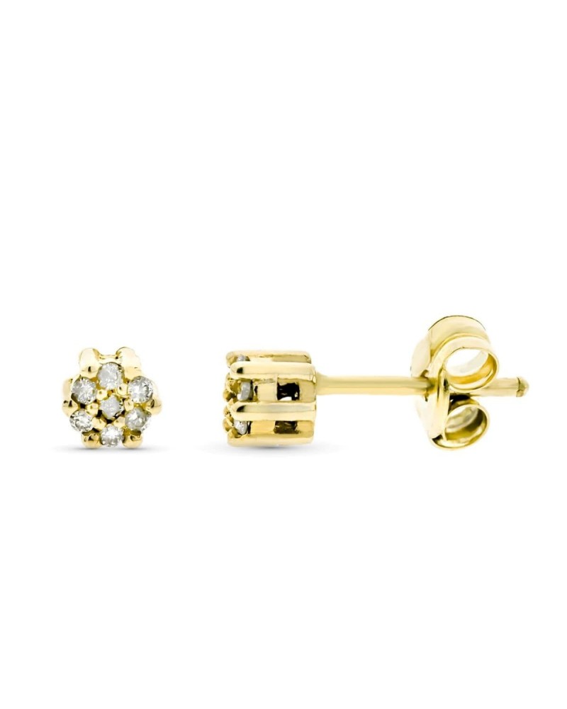 Pendientes oro 9k diamantes roseta cierre dormilón