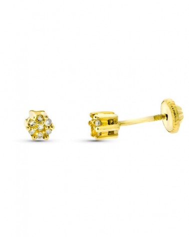 Pendientes oro 9k roseta diamantes cierre tuerca