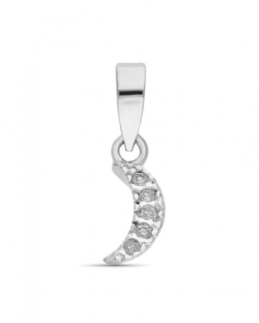 Colgante oro 9k blanco luna diamantes 8x4mm