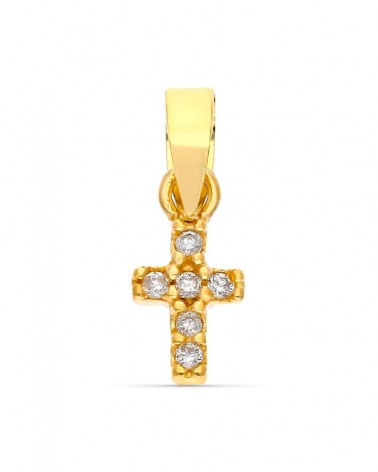 Colgante cruz oro 9k diamantes 6x4mm