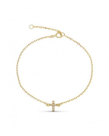 Pulsera oro 9k amarillo cruz diamantes naturales 16cm