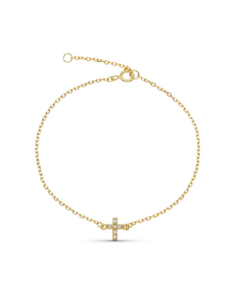 Pulsera oro 9k amarillo cruz diamantes naturales 16cm