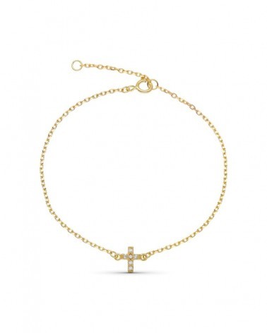 Pulsera oro 9k amarillo cruz diamantes naturales 16cm