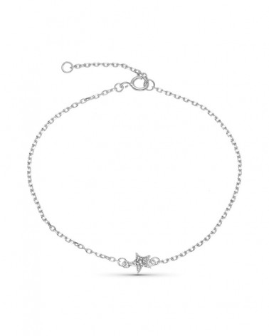 Pulsera oro blanco 9k estrella diamantes 18cm