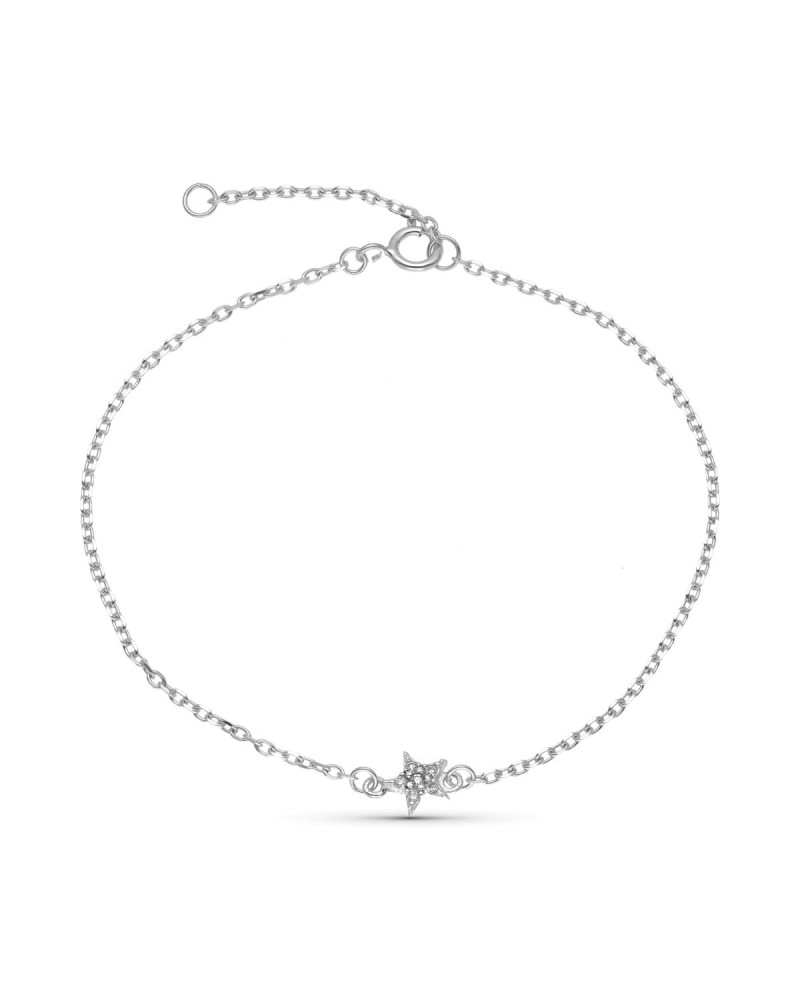 Pulsera oro blanco 9k estrella diamantes 18cm