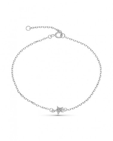 Pulsera oro blanco 9k estrella diamantes 18cm
