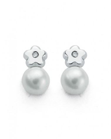 Pendientes oro blanco 9k estrella perla circonita