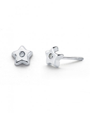 Pendientes oro 9k blanco estrella diamante cierre tuerca