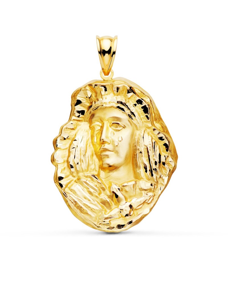 Medalla oro 9k Esperanza de Triana silueta tallada 28x20mm
