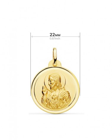 Medalla escapulario oro 9k Virgen del Carmen Corazón Jesús 22mm