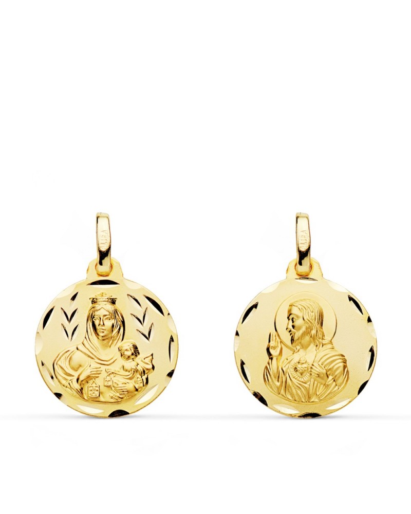Escapulario oro 9k Virgen del Carmen Corazón de Jesús 16mm