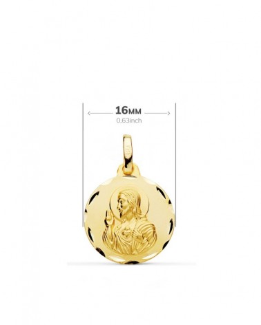 Escapulario oro 9k Virgen del Carmen Corazón de Jesús 16mm