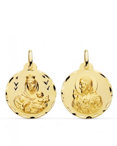 Escapulario oro 9k Virgen del Carmen tallado 22mm