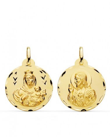 Escapulario oro 9k Virgen del Carmen tallado 22mm