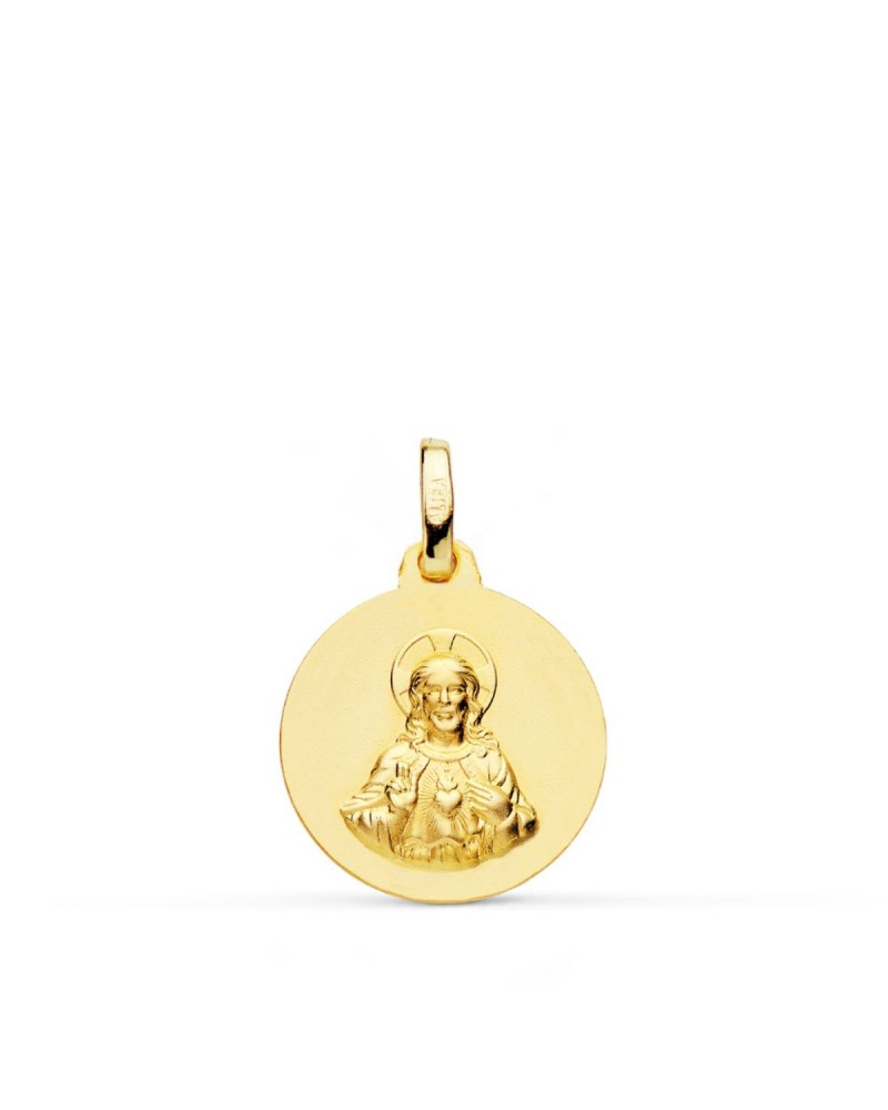 Medalla oro 9k Corazón de Jesús tallada 14mm