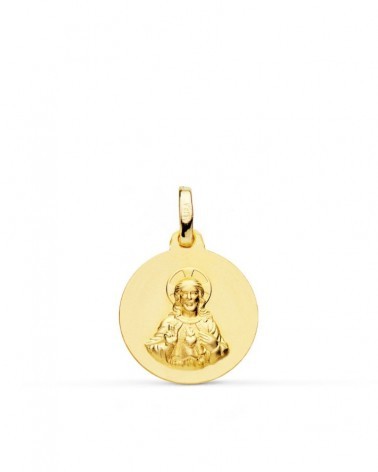 Medalla oro 9k Corazón de Jesús tallada 14mm