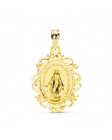 Medalla oro 9k Virgen Milagrosa cerco español 23x16 mm