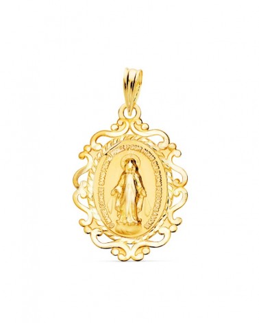 Medalla oro 9k Virgen Milagrosa cerco francés 23x16mm