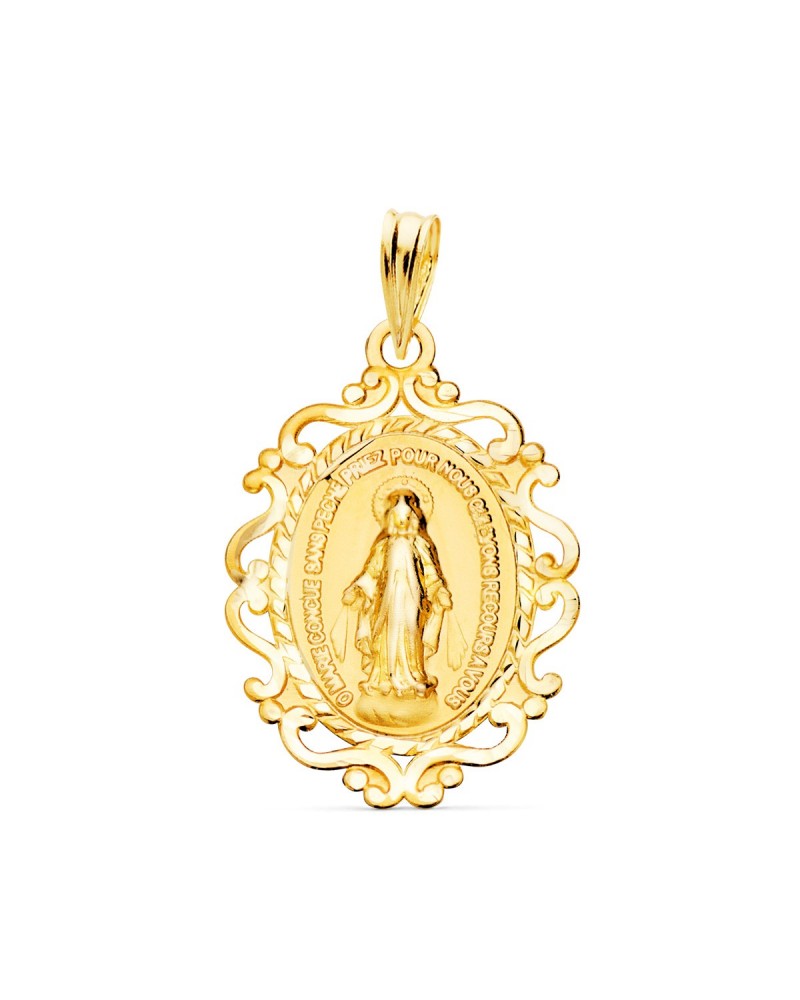 Medalla oro 9k Virgen Milagrosa cerco francés 23x16mm