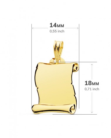 Colgante oro 9k pergamino liso 18x14mm