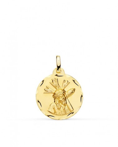 Medalla oro 9k Cristo del Gran Poder tallada 18mm