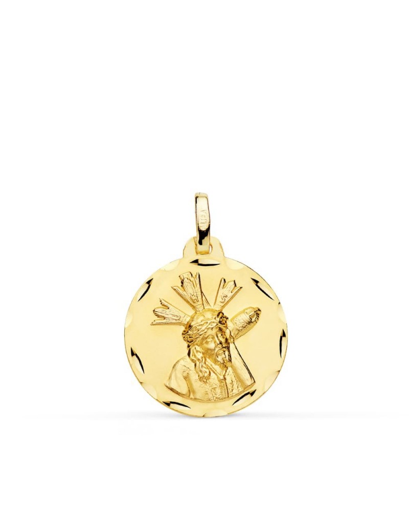Medalla oro 9k Cristo del Gran Poder tallada 18mm