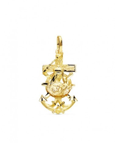 Cruz oro 9k marinera Virgen del Carmen 27x15mm