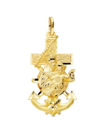 Cruz oro 9k marinera Virgen del Carmen 47x25mm