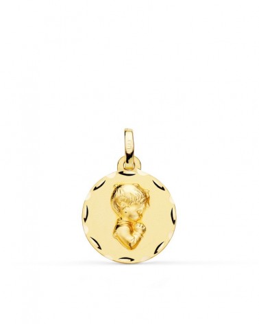 Medalla oro 9k amarillo niño comunión tallada 16mm