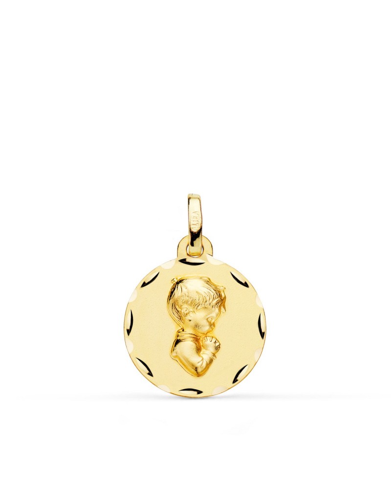 Medalla oro 9k amarillo niño comunión tallada 16mm
