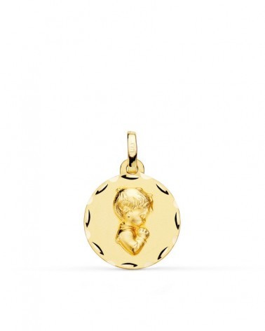 Medalla oro 9k amarillo niño comunión tallada 16mm