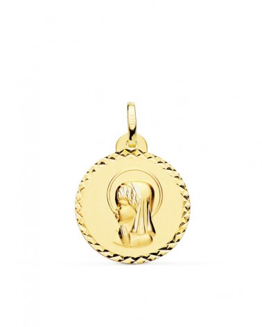 Medalla oro 9k Virgen niña borde tallado 20mm