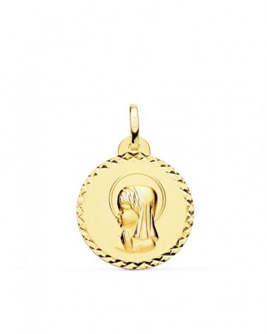 Medalla oro 9k Virgen niña borde tallado 20mm