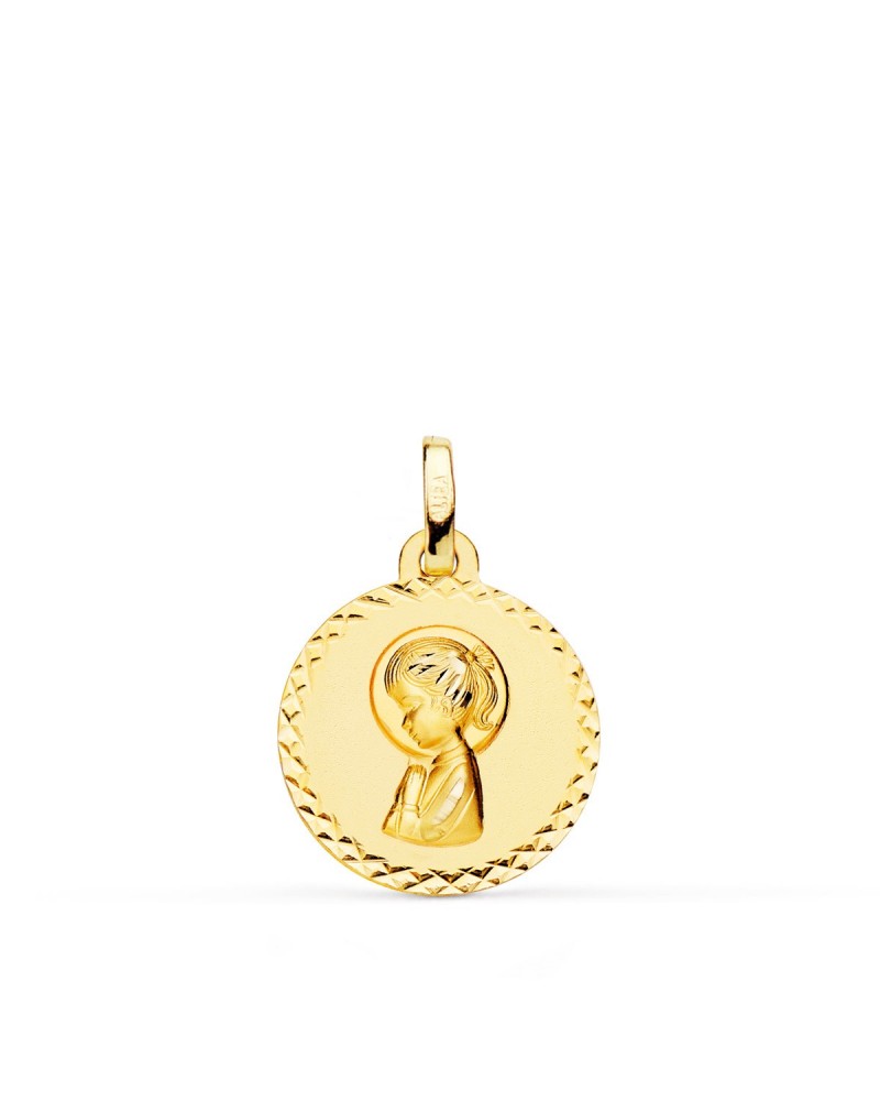 Medalla oro 9k Virgen niña tallada 16mm