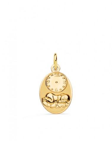 Medalla oro 9k Niño de la Hora con reloj 19x12mm