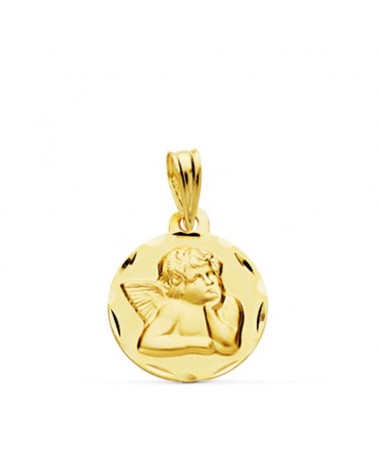 Medalla oro 9k ángel burlón tallada 14mm