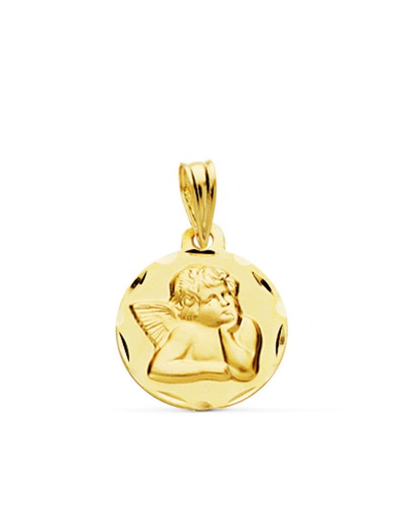 Medalla oro 9k ángel burlón tallada 14mm