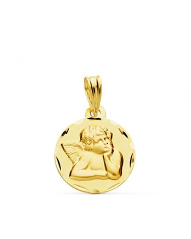 Medalla oro 9k ángel burlón tallada 14mm