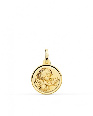 Medalla oro 9k angelito burlón y paloma 14mm