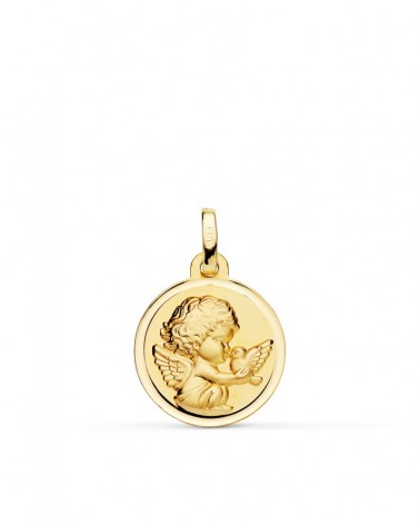 Medalla oro 9k ángel burlón con pájaro 16mm