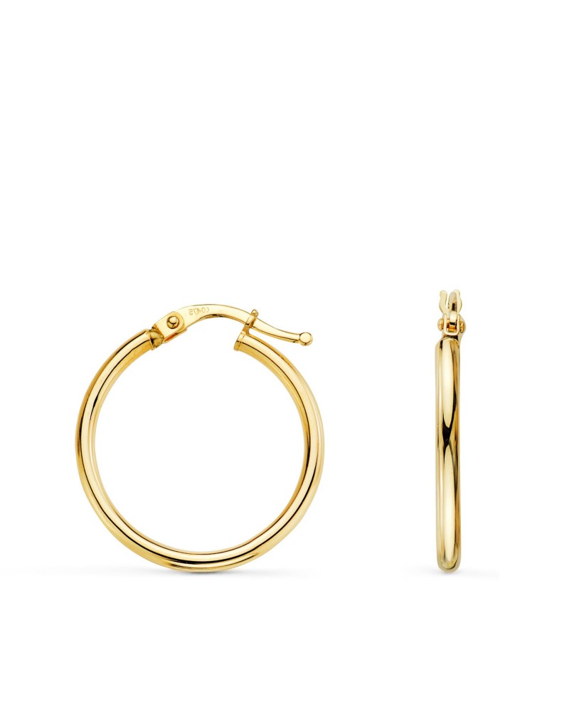 Aros oro 18k amarillo lisos 24mm cierre tuerca