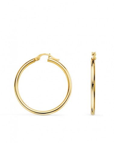 Aros oro 18k amarillo lisos 29mm cierre tuerca