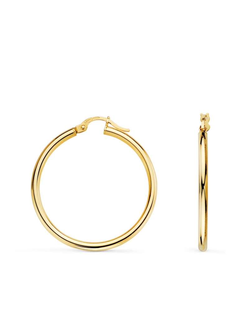 Aros oro 18k amarillo lisos 29mm cierre tuerca